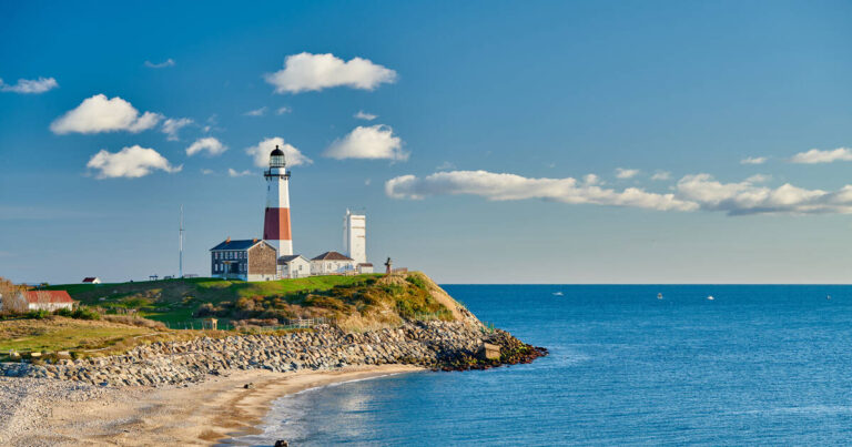 Montauk Lighthouse by the Atlantic Ocean Long Island